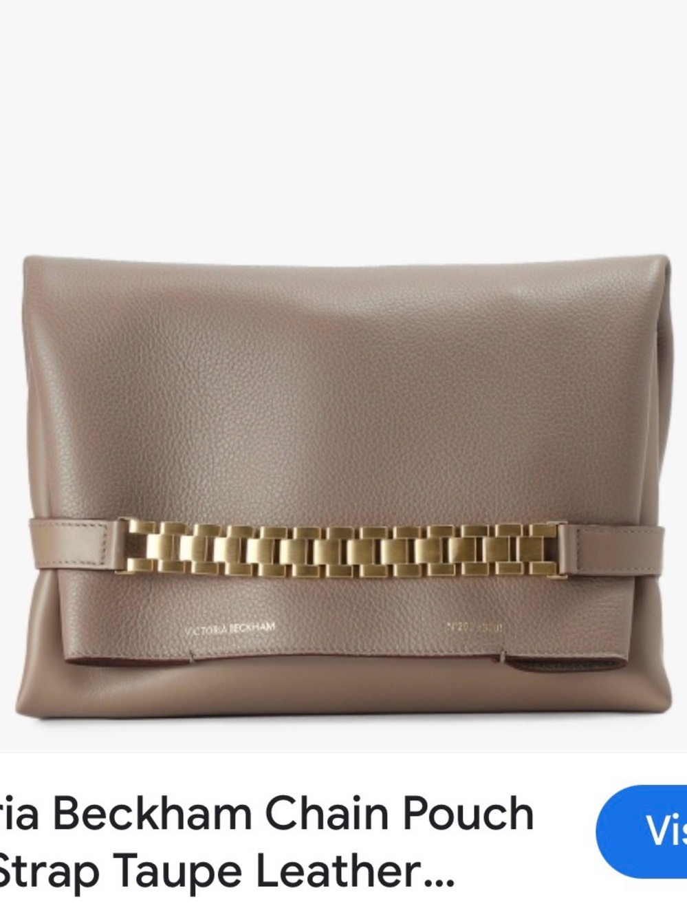 Victoria Beckham Taupe Leather Clutch with Gold Chain